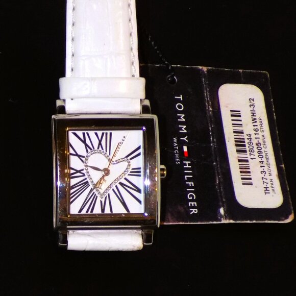 Tommy Hilfiger with Tag Watch 1780944 Heart, White Leather Band Logo Hand - Picture 2 of 10